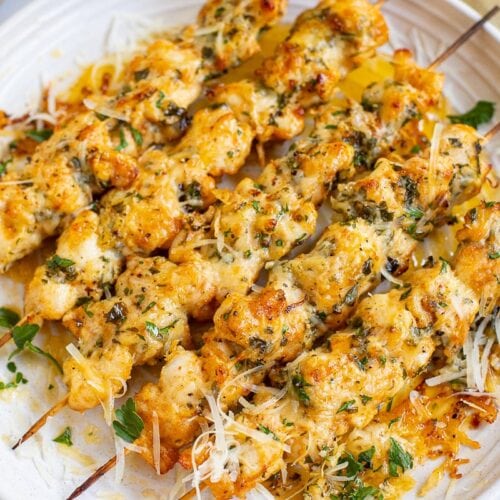Garlic Parmesan Chicken Skewers.