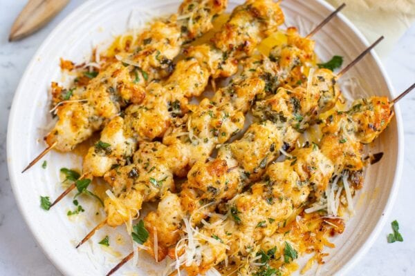 Garlic Parmesan Chicken Skewers.