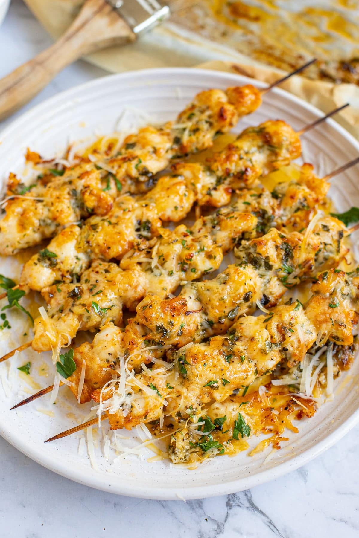 Chicken skewers baked and broiled