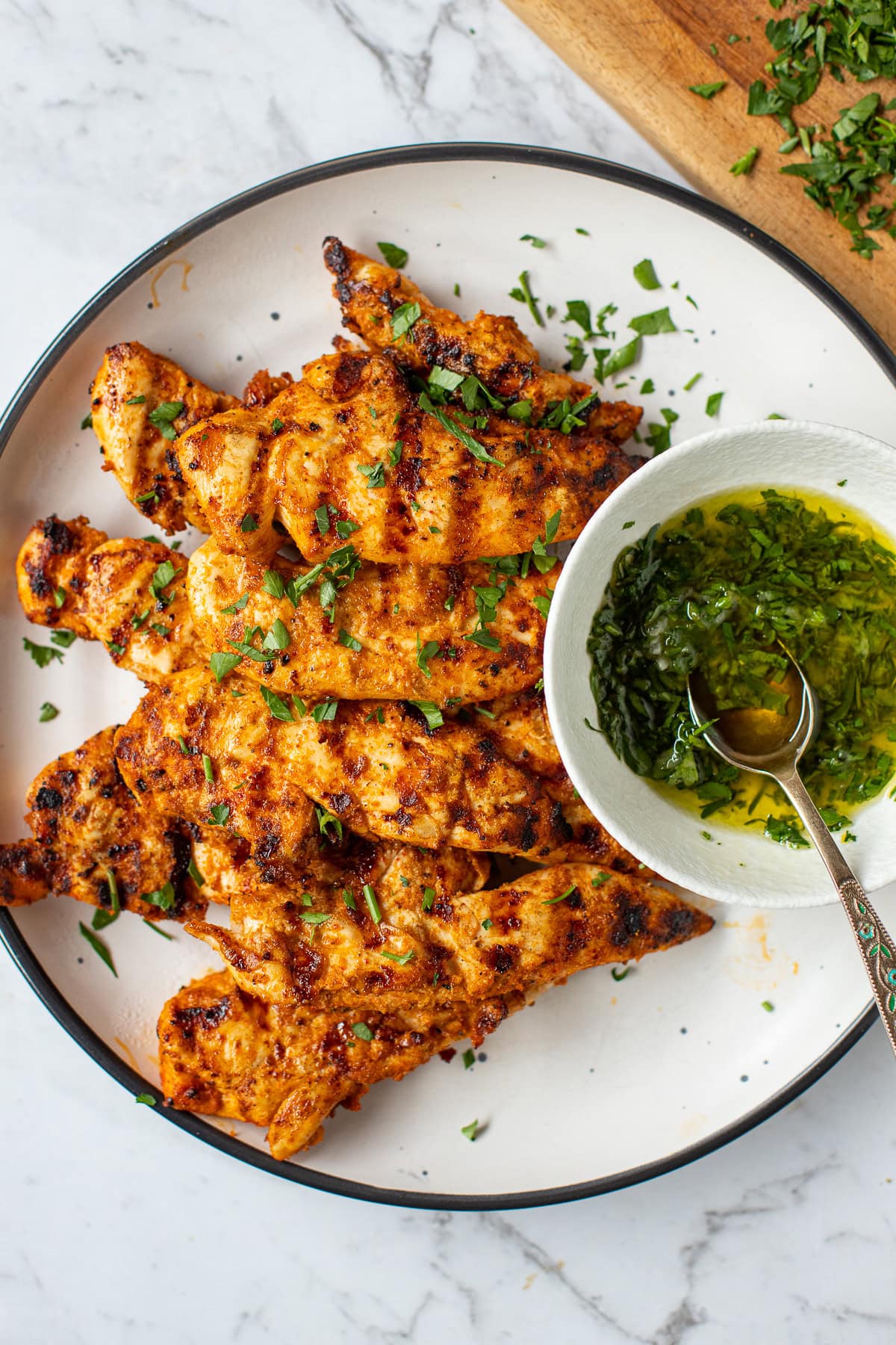 Chicken Tenderloins with herb & garlic sauce.