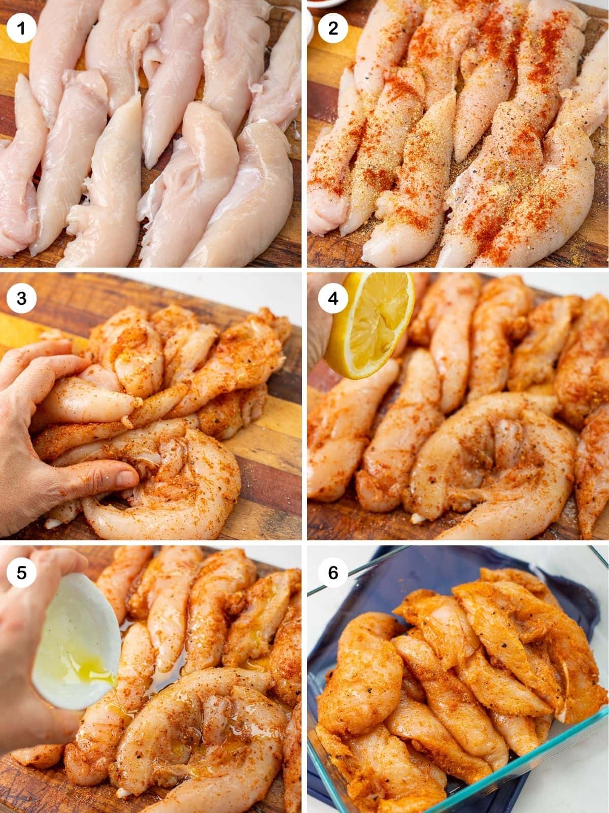 Season the chicken and let it marinate