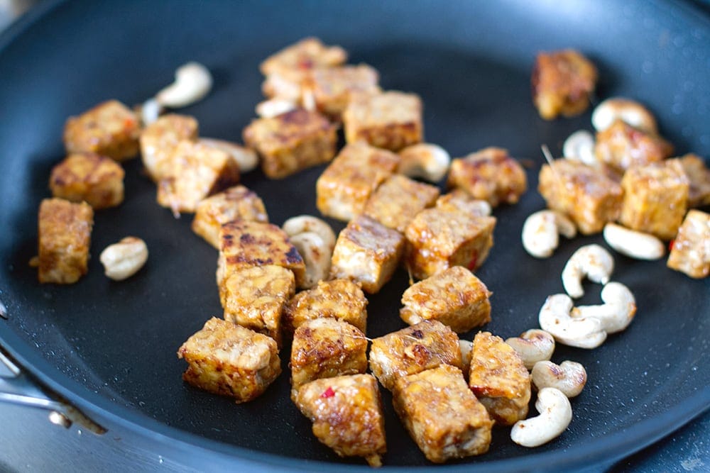 Pan frying tempeh