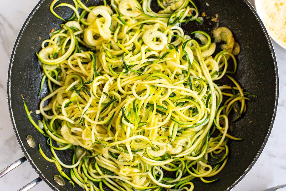 Spiralized zucchini pasta noodles.