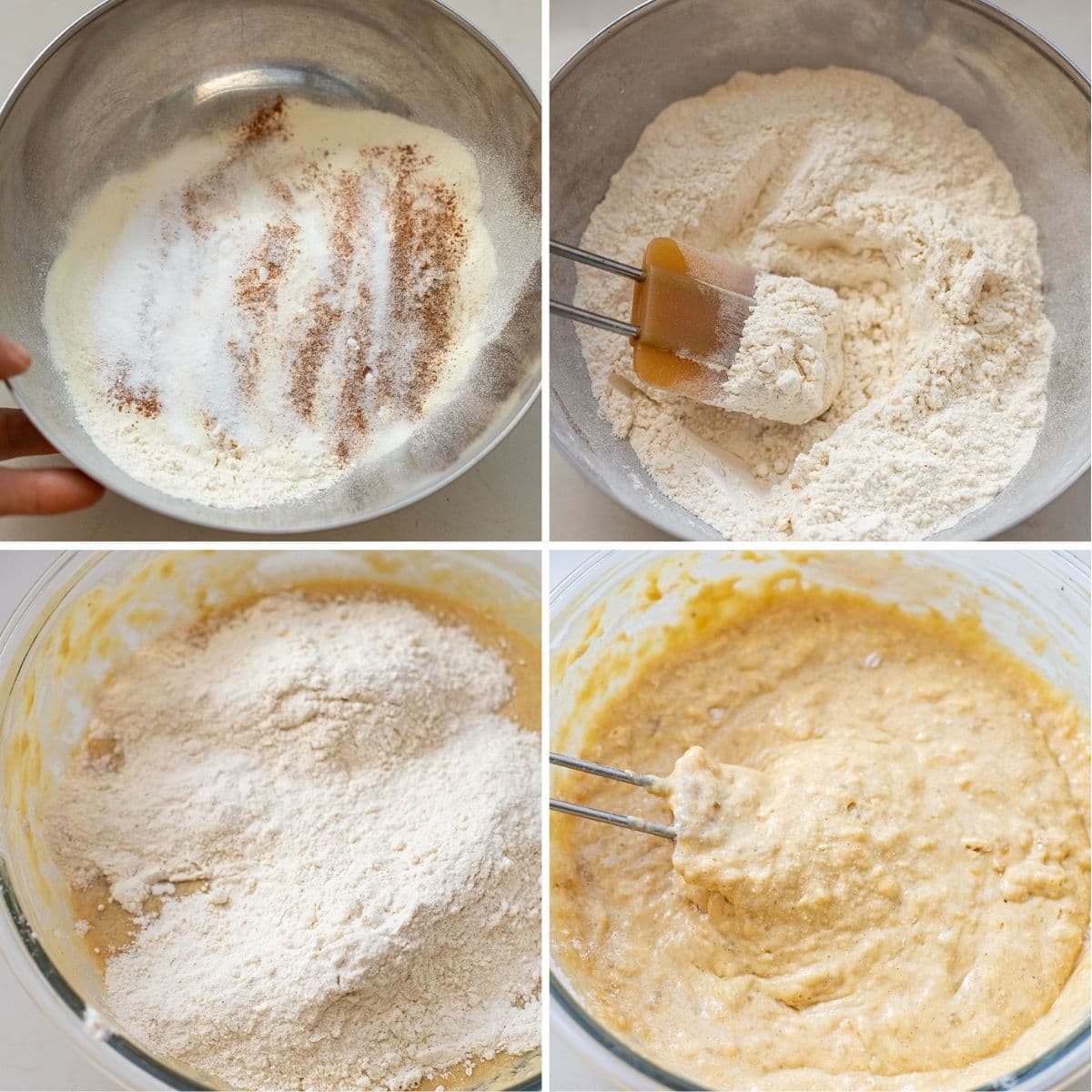 Mix dry ingredients and fold dry ingredients into wet mixture