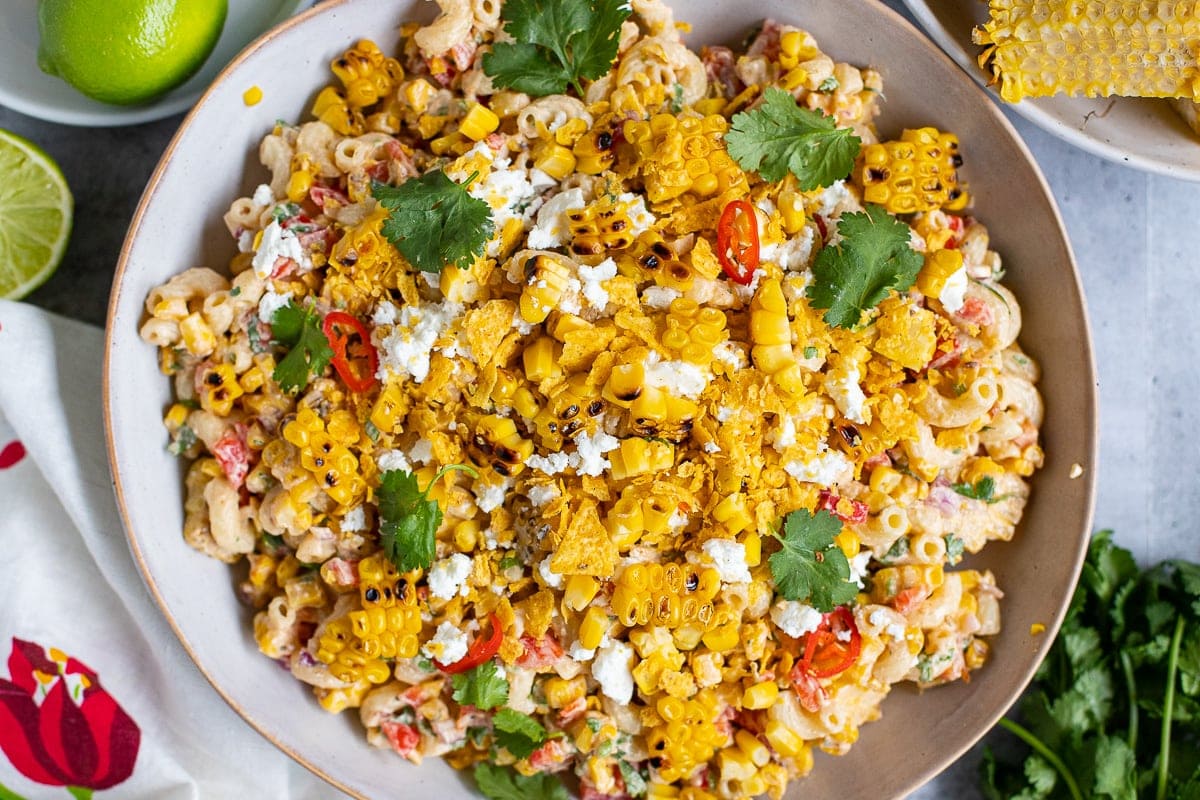 Creamy elote pasta salad
