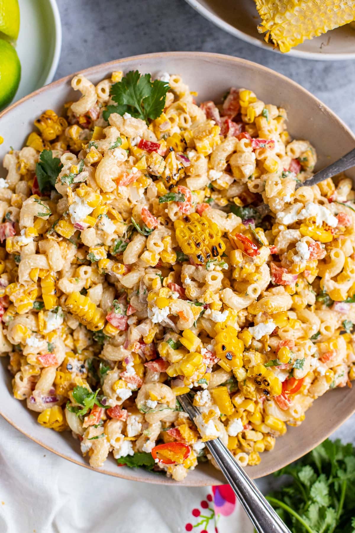 Mexican street corn and creamy pasta salad.