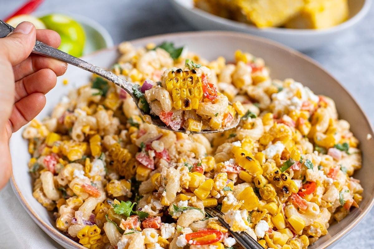 Pasta salad with Mexican street corn