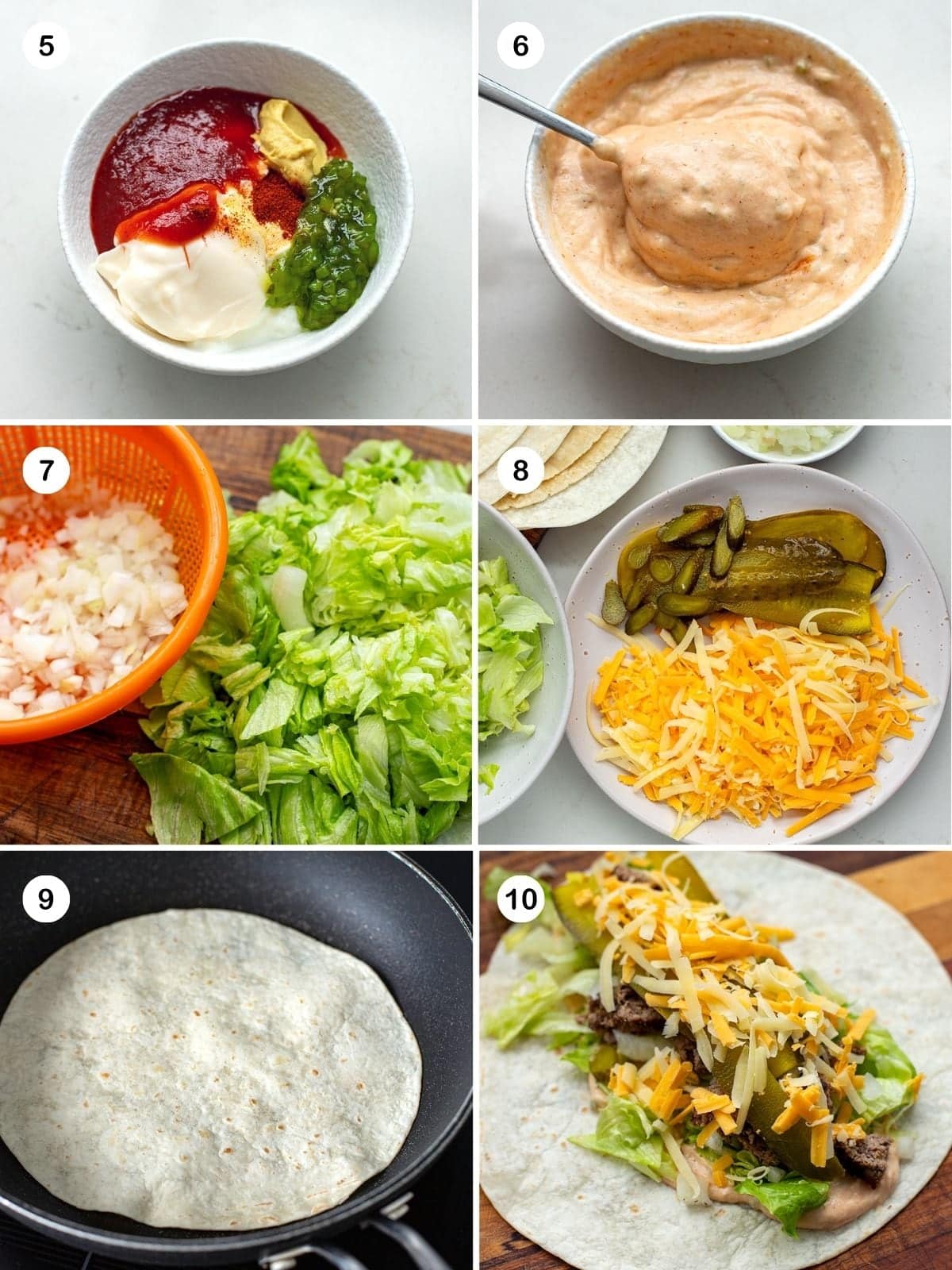 Make the sauce, warm wraps, and assemble