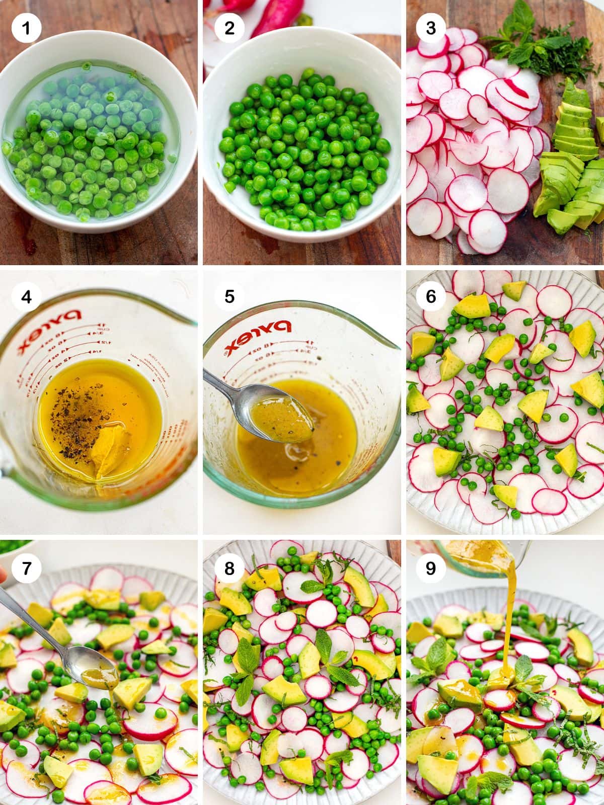 How to make radish salad with peas and avocado.