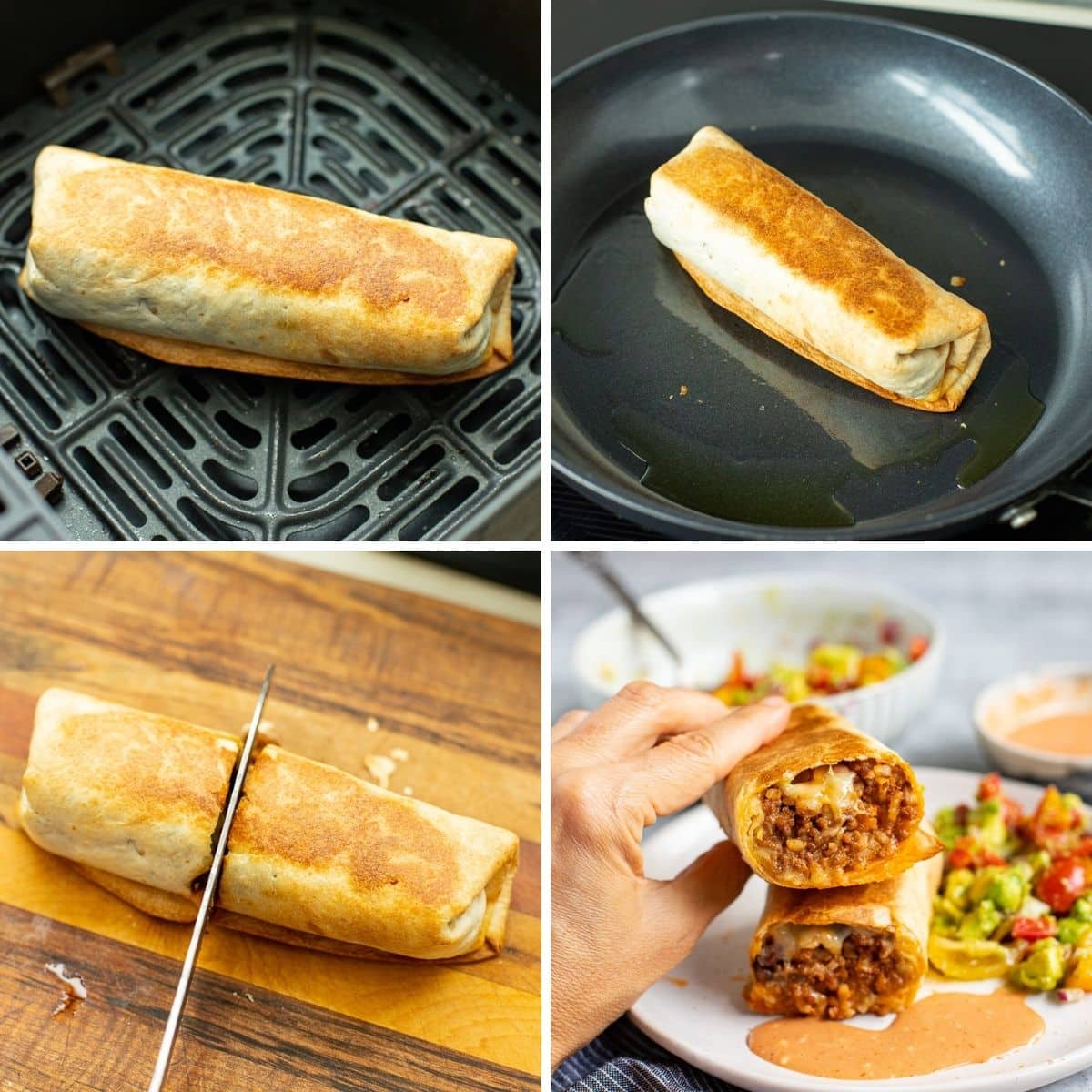 Cook assembled burrito.