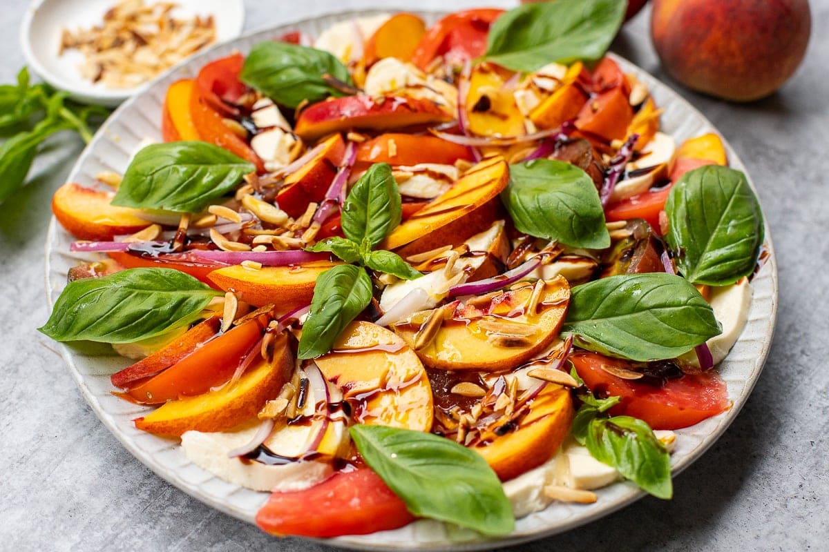 Peach Tomato Caprese with Balsamic vinegar.