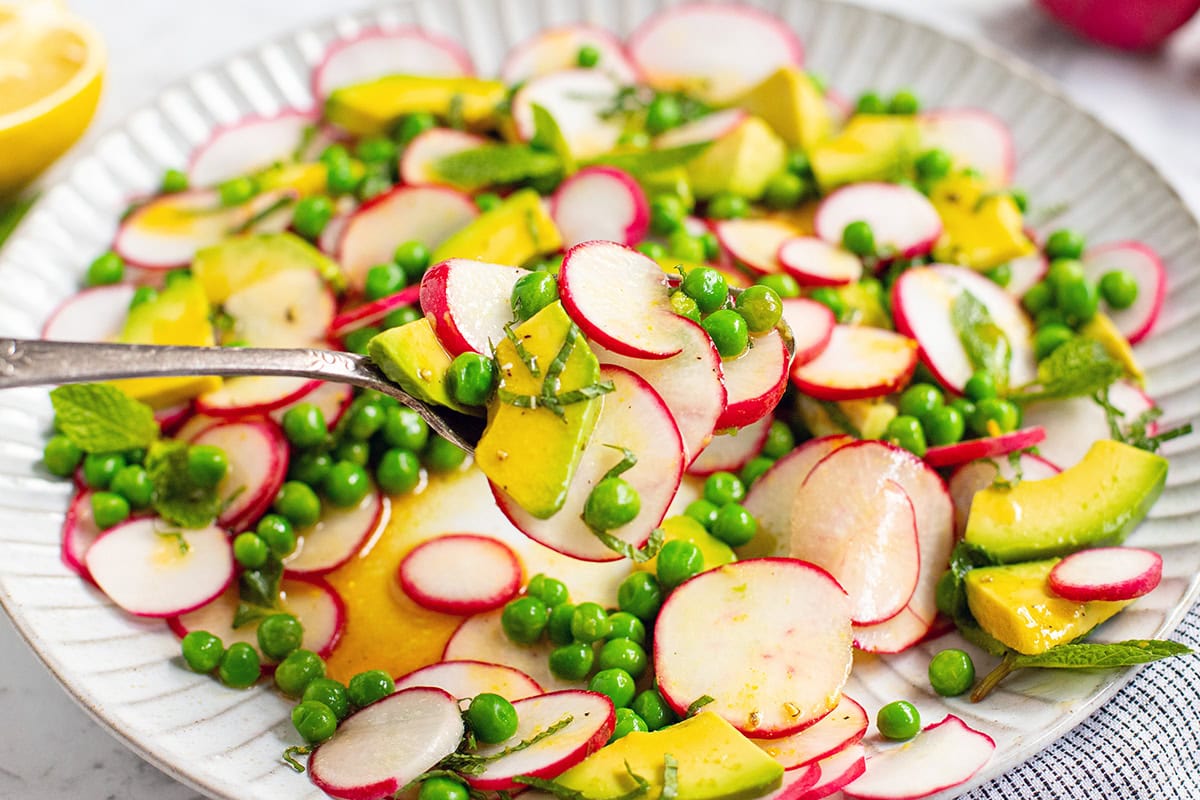 Radish, Peas, And Avocado Salad.