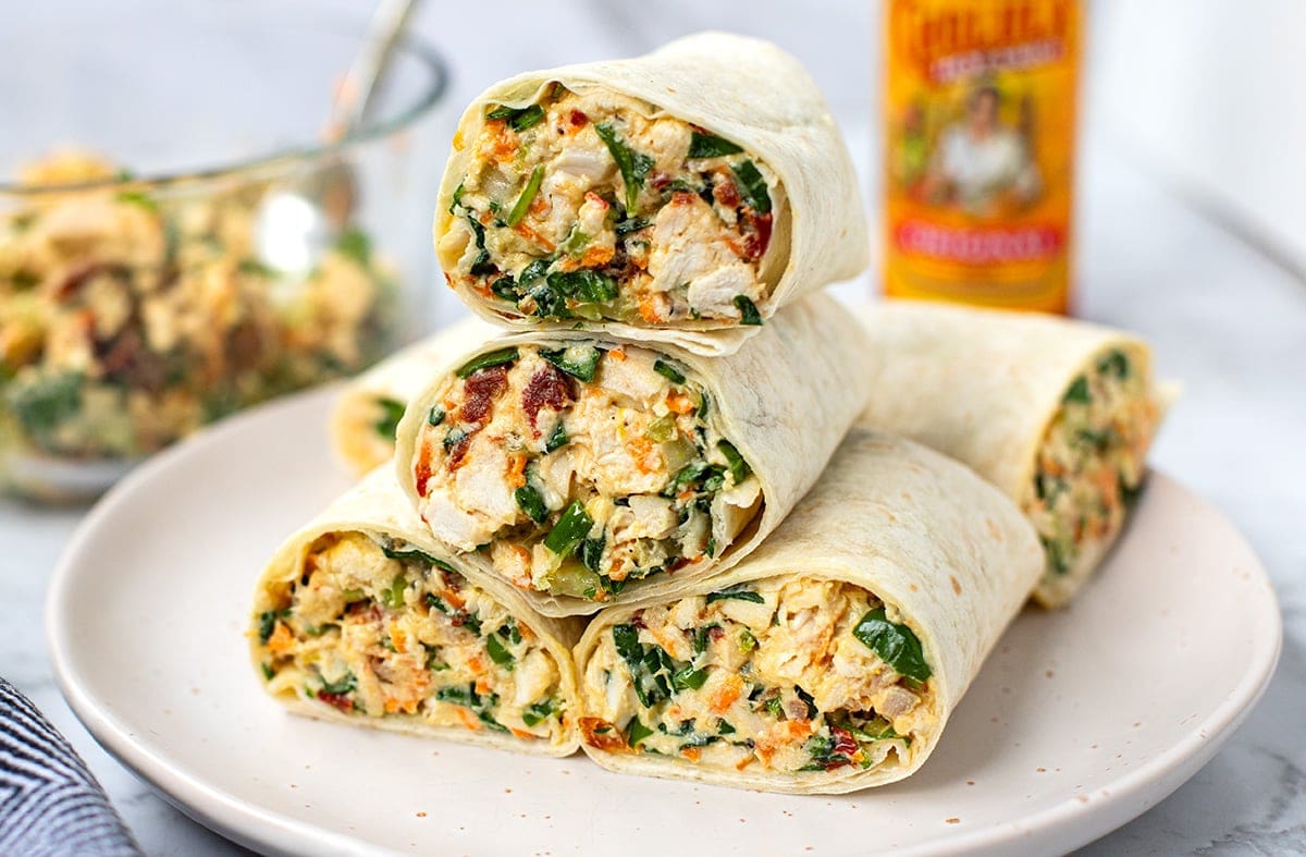 High protein chicken salad wrap.