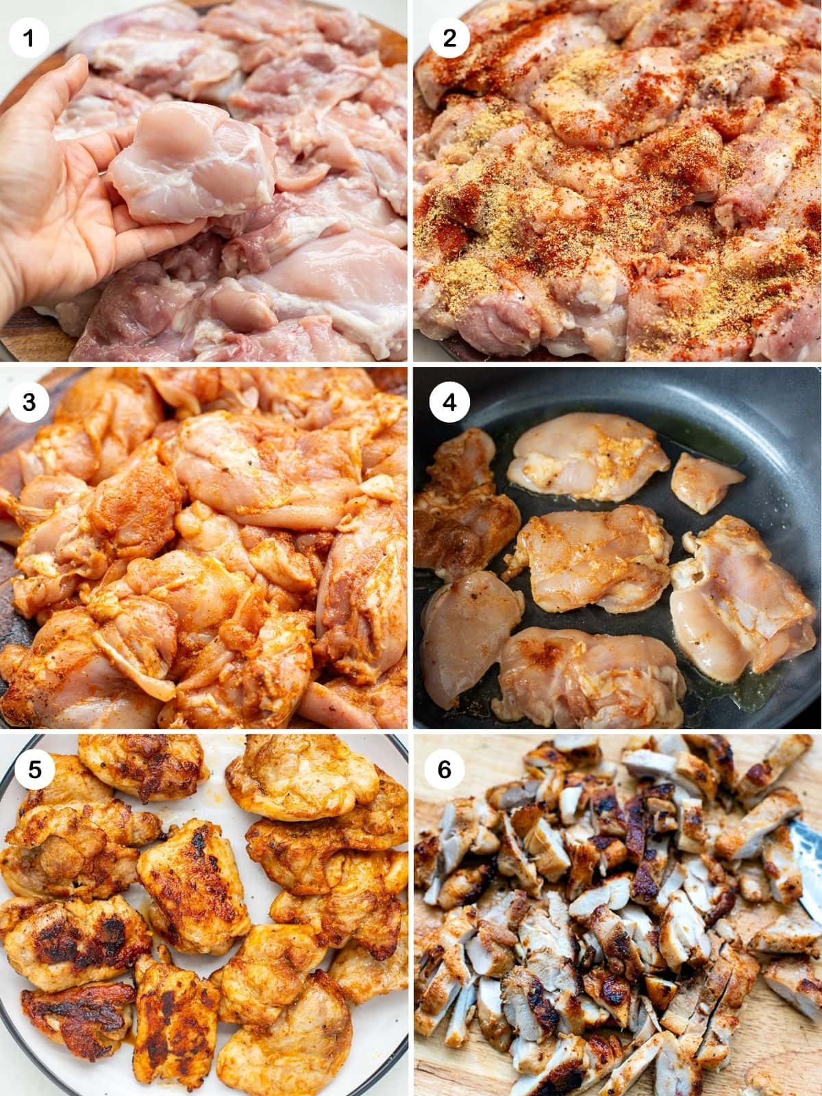 Season, cook, and slice chicken