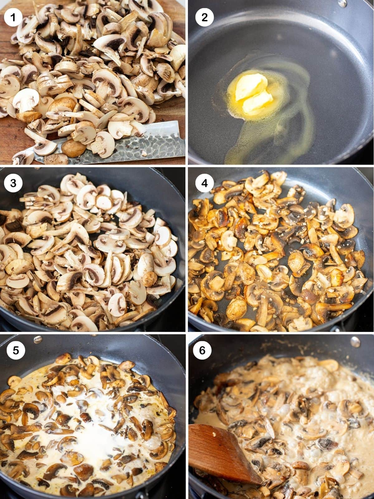 How to make mushroom sauce steps collage.