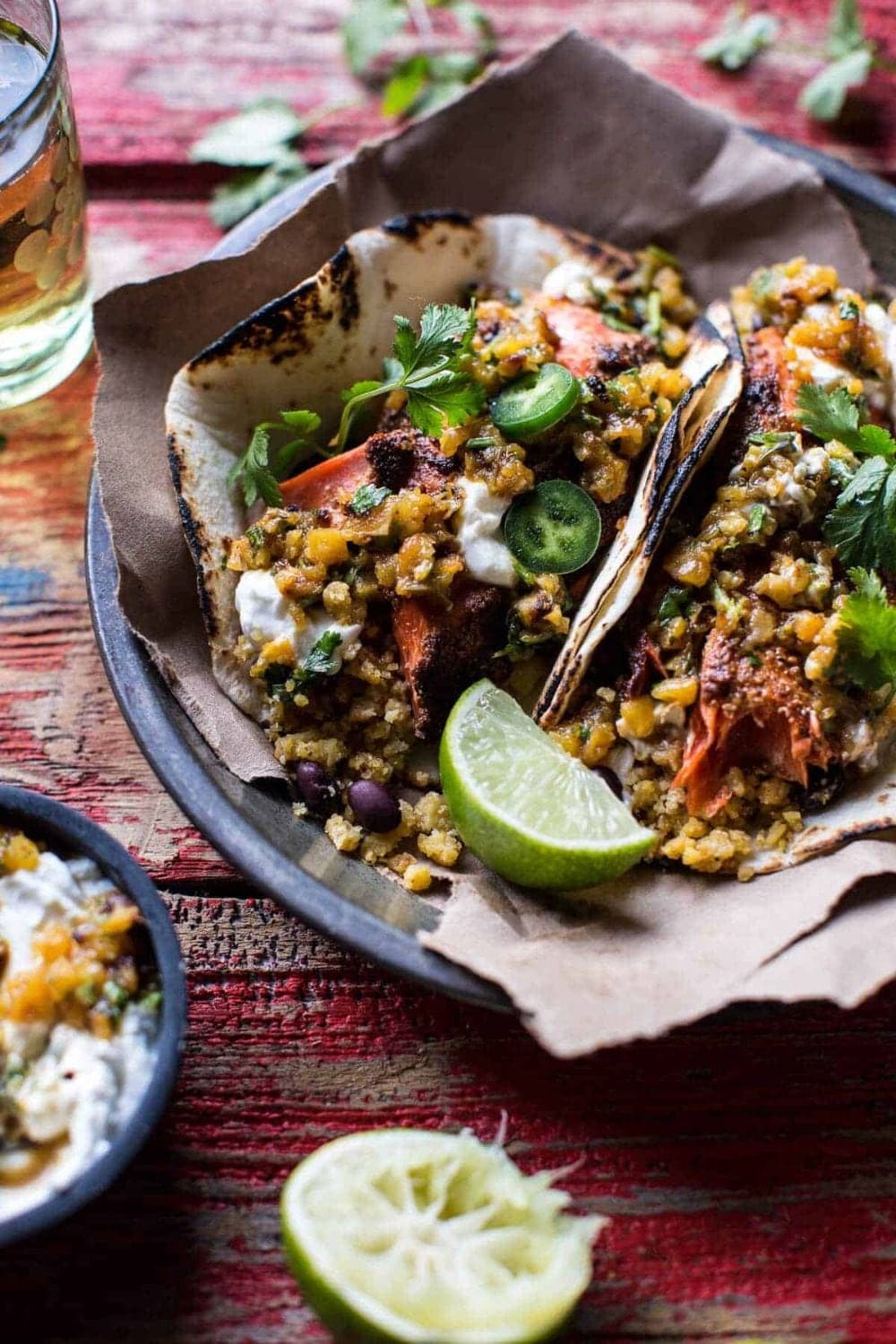 Jamaican Jerk Fish Tacos with Plantain Fried Rice and Pineapple Salsa