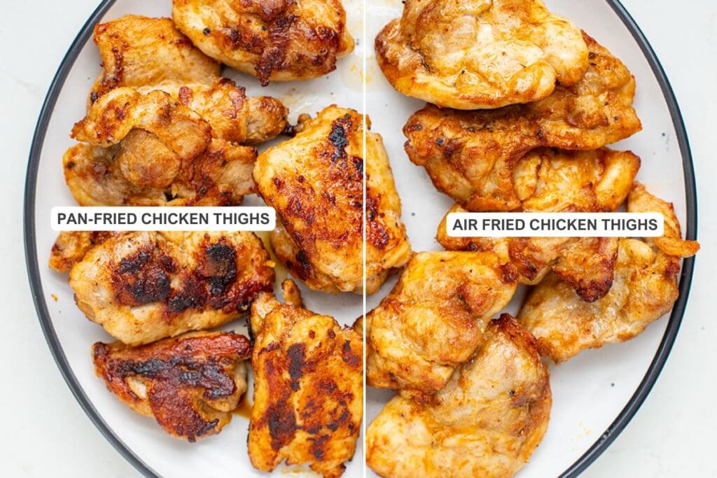 Pan-fried chicken thighs versus air-fried chicken thighs