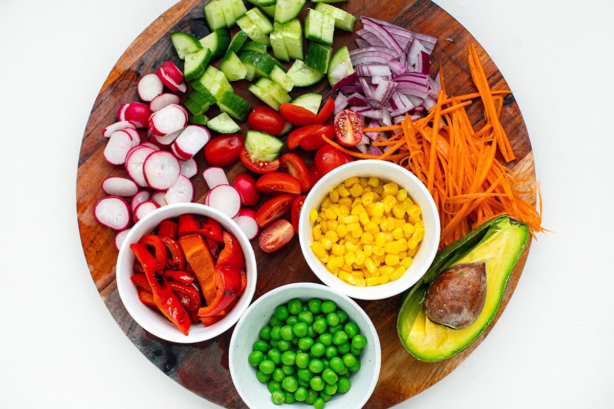 Vegetable toppings for chicken & rice bowls