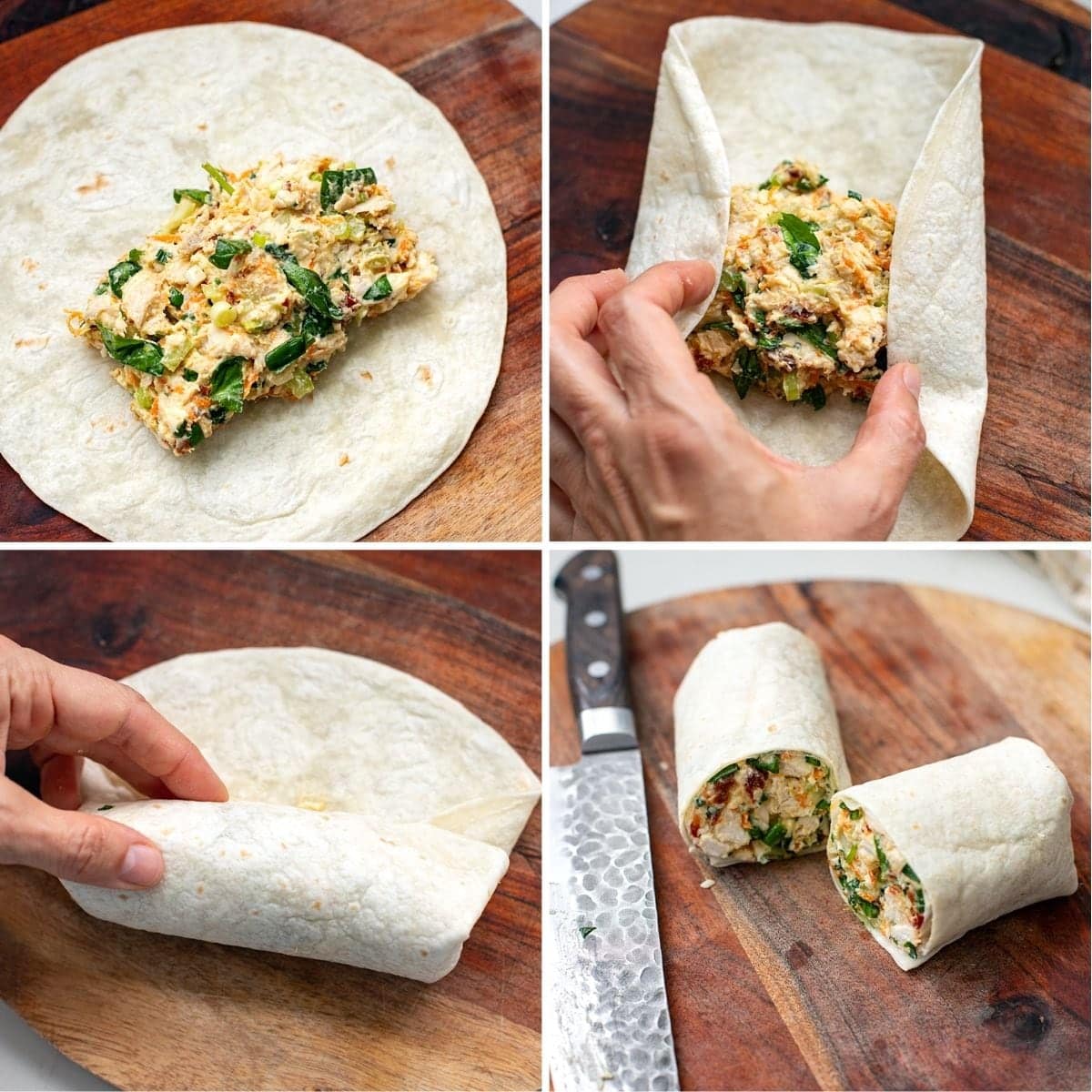 Spoon mixture into tortilla and roll into wraps