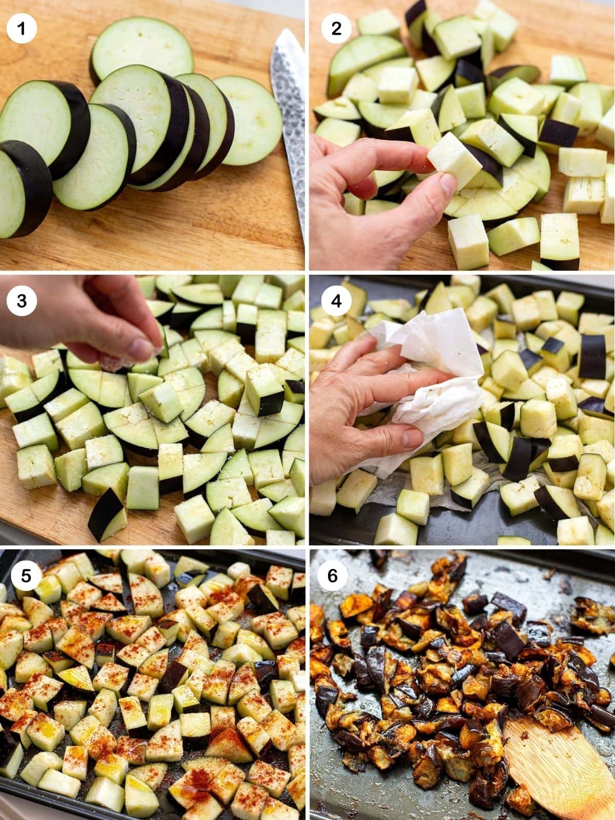 How to roast the eggplant cubes for this salad.