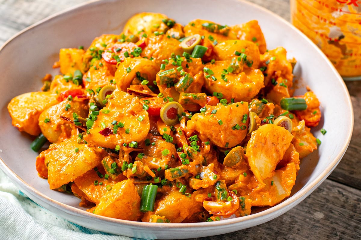 No Mayo Potato Salad With Green Beans & Romesco