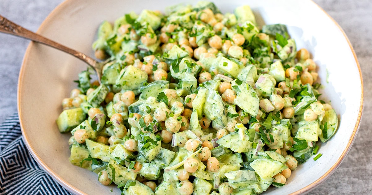 Chickpea Cucumber Salad With Green Goddess Dressing