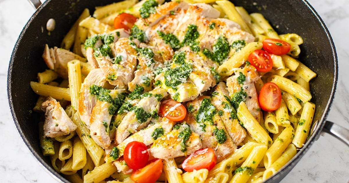 Creamy Chicken Pasta With Pesto - Cooked & Loved