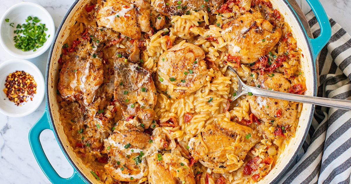 Marry Me Chicken Orzo Bake - Cooked & Loved