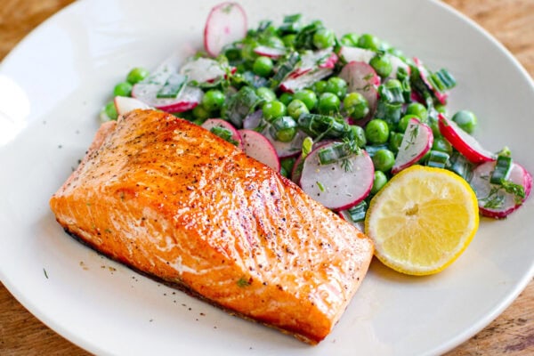 Pan-Fried Salmon With Pea Salad