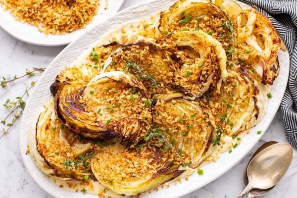 Roasted Cabbage With Parmesan Sauce & Pangrattato