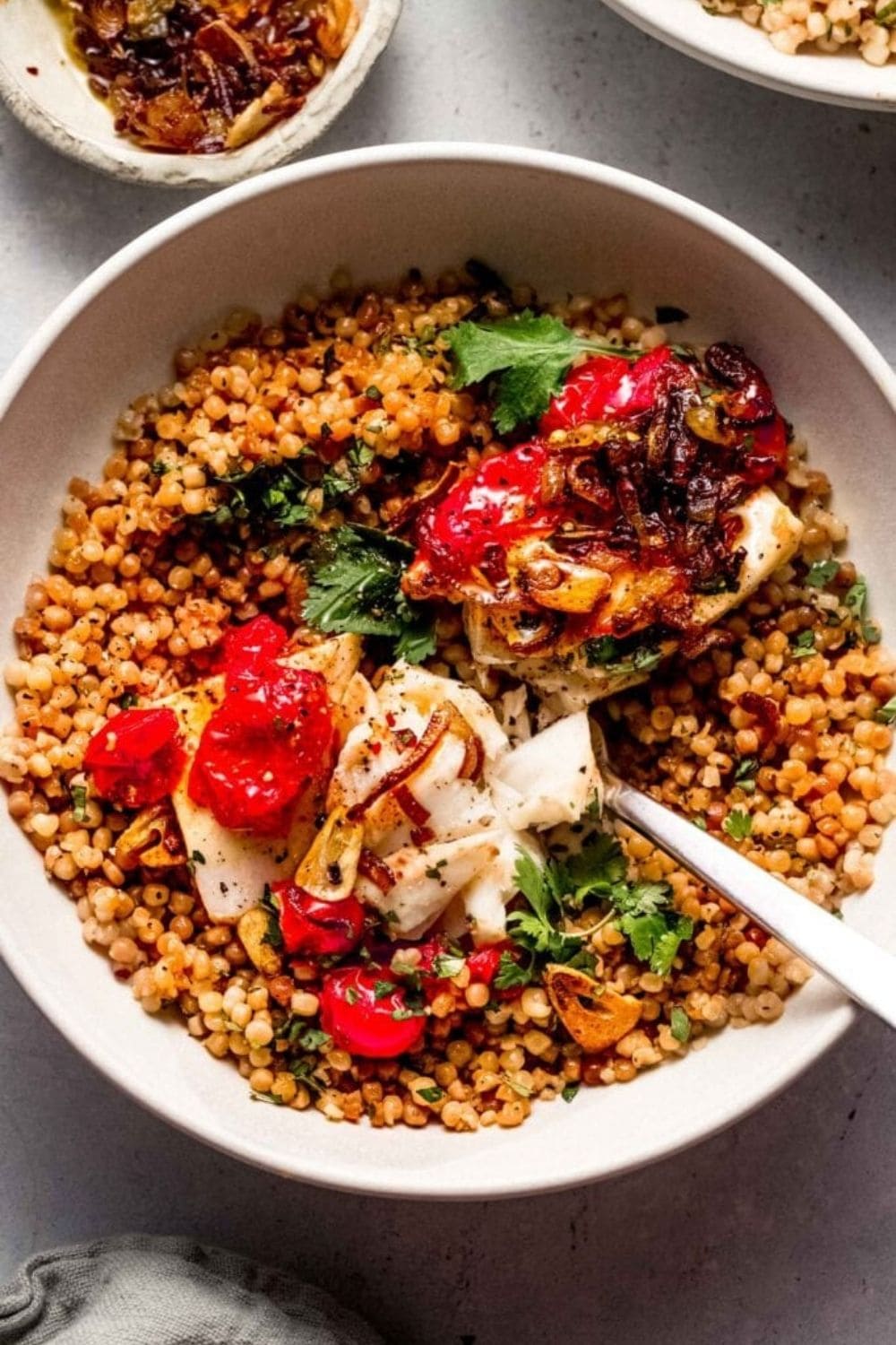 Poached Fish With Tomatoes, Garlic Oil & Lime