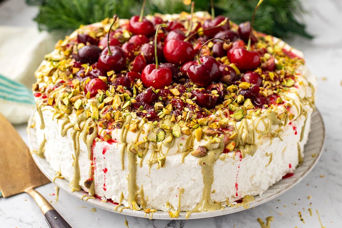Pistachio Cherry Pavlova