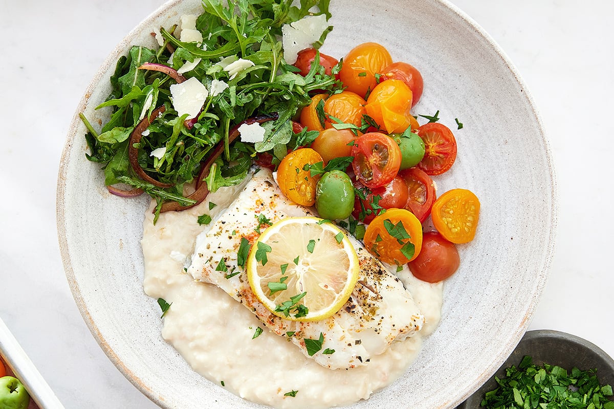 Mediterranean Fish with White Bean Purée