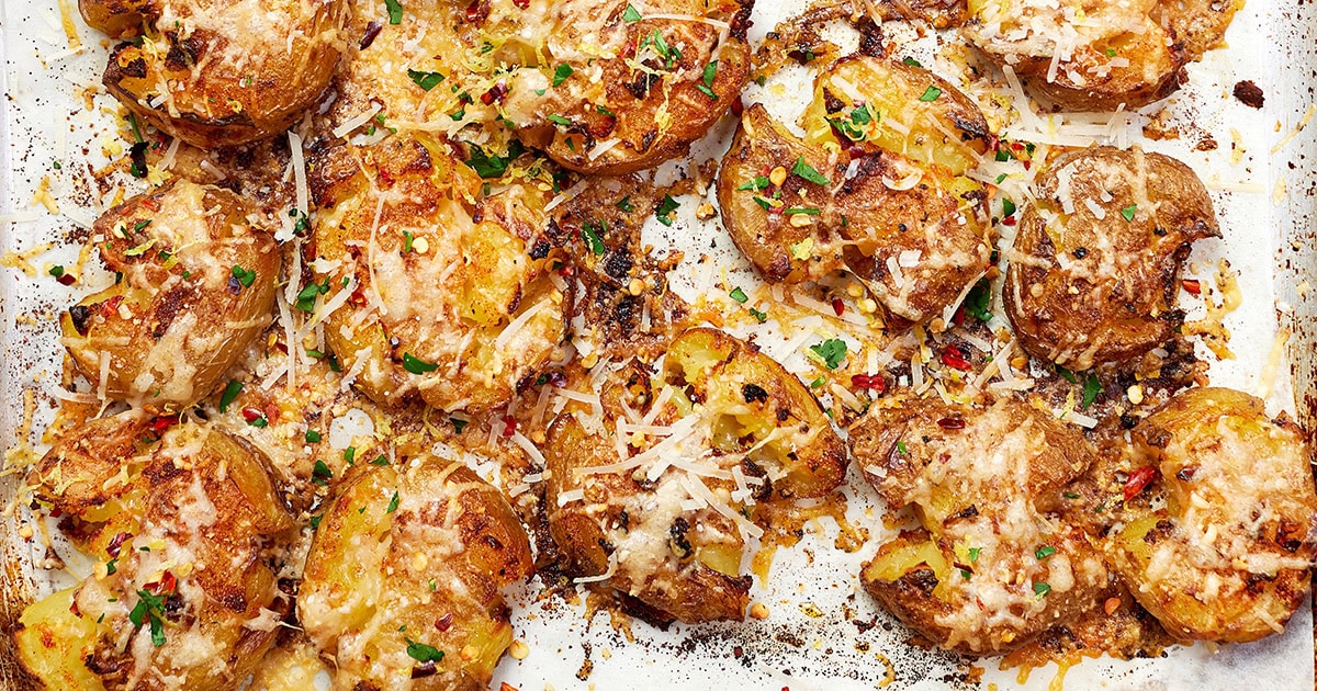 Crispy Parmesan Smashed Potatoes (Oven Roasted Recipe)