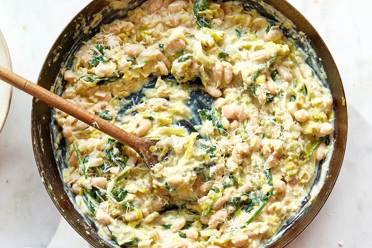 Creamy Butter Beans With Leeks & Spinach