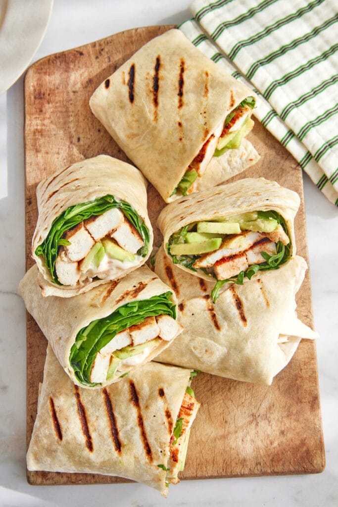 Smashed Chicken Wraps Grilled Chicken Wraps with Avocado & Sun-Dried Tomato Mayo