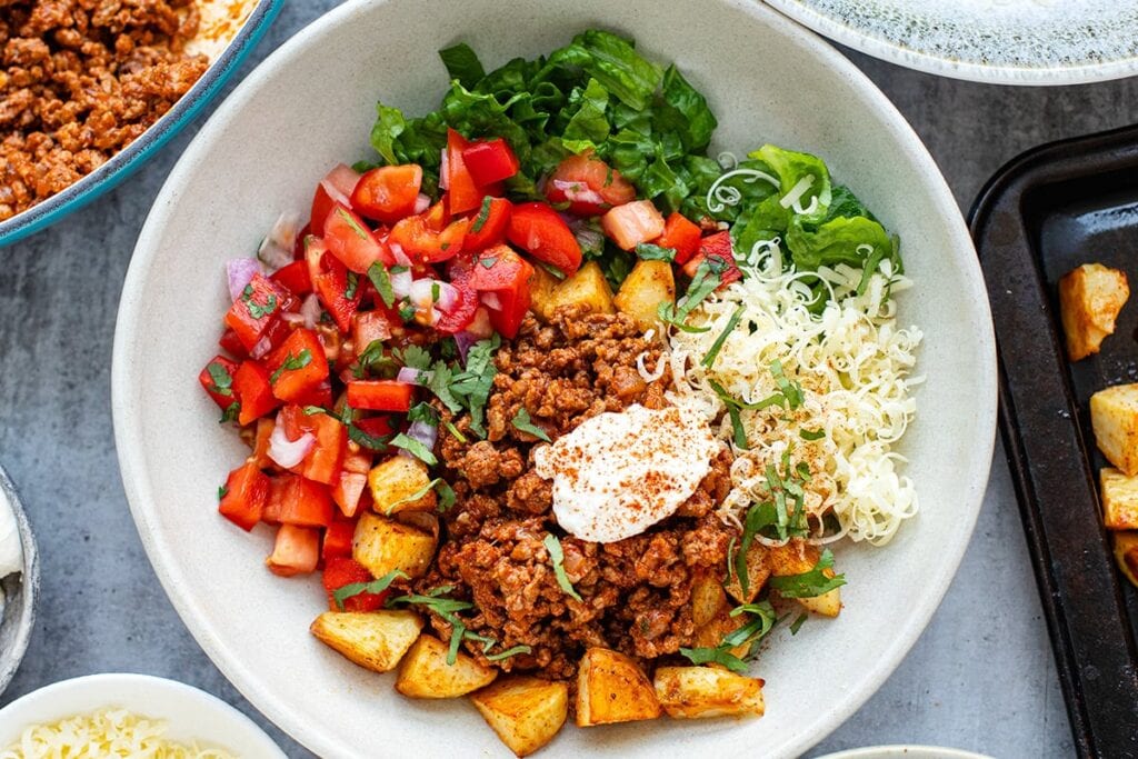 Ground Beef Taco Bowls with Crispy Potatoes
