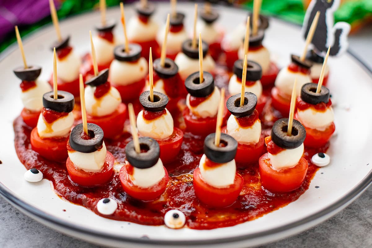 Spooky Mozzarella Eyeballs